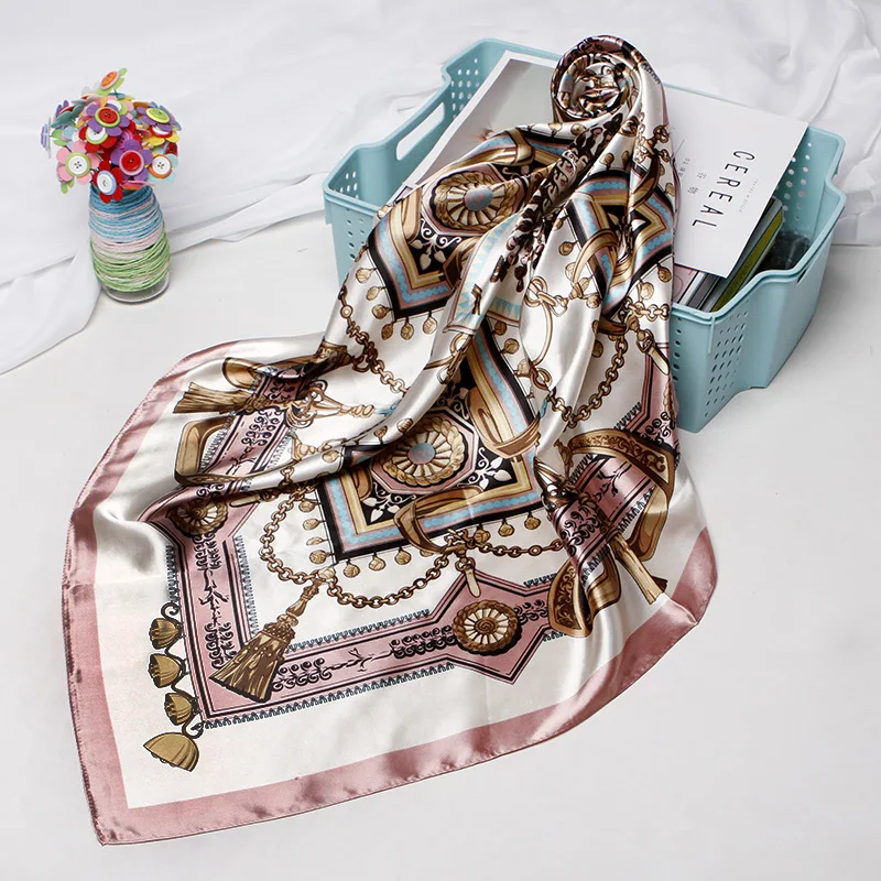 

Fashion Hijab Scarf For Women Print Silk Satin Hair Scarfs Kerchief 90*90cm Square Neckerchief Headband Scarves For Ladies 2019