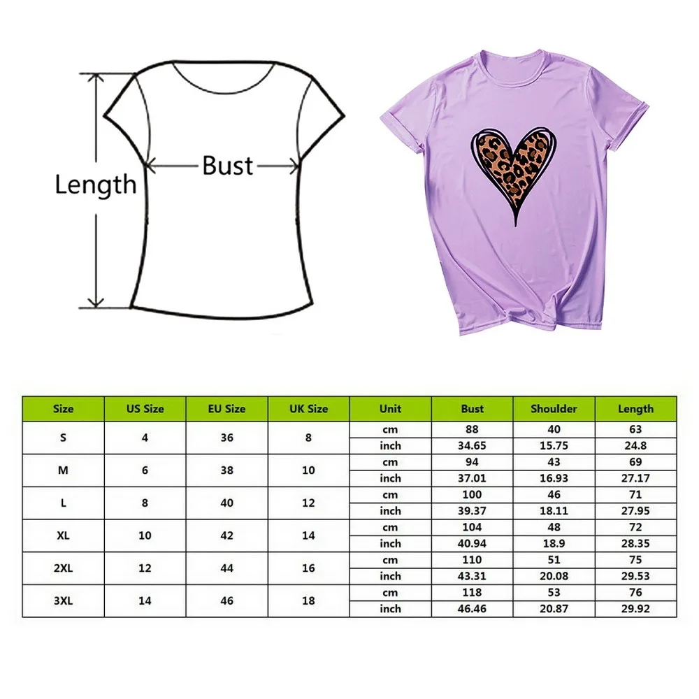 

2021 Femme T Shirts Fashion Leopard Heart Print Tee Tops Summer T Shirt Women Short Sleeve Round Neck Tshirt Woman Clothes
