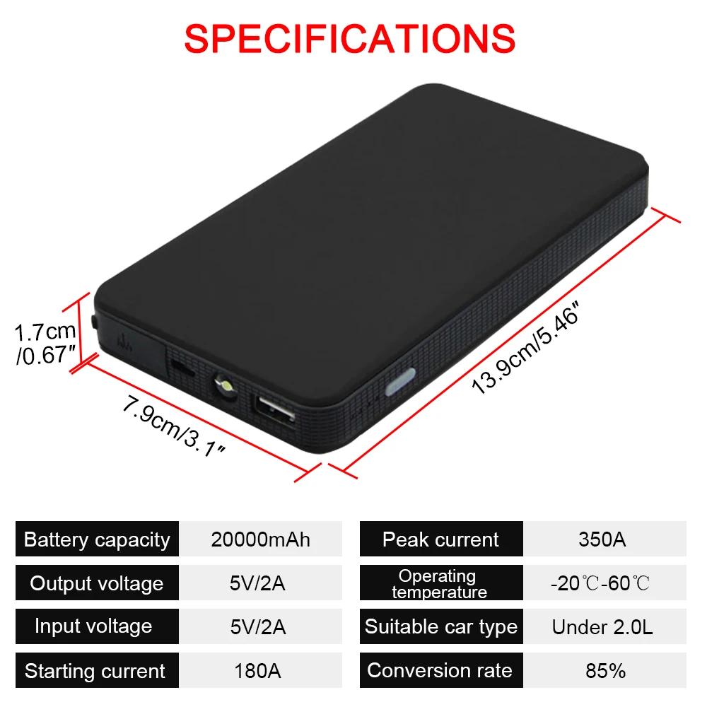 Портативный мини тонкий 20000 мАч автомобильный стартер Power Bank 12v зарядное