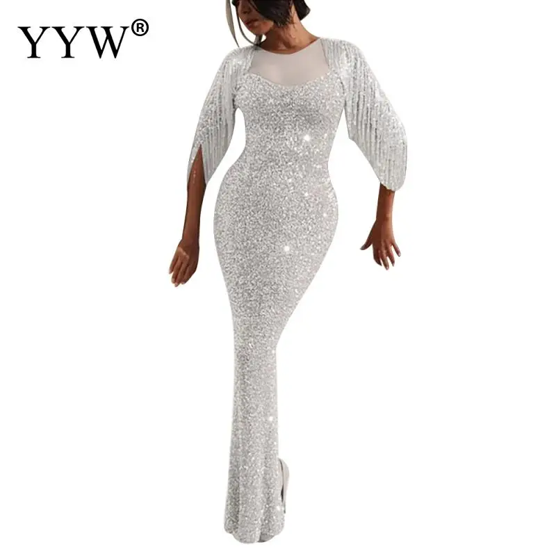 Женское блестящее платье русалки сексуальное ажурная сетка женское Макси