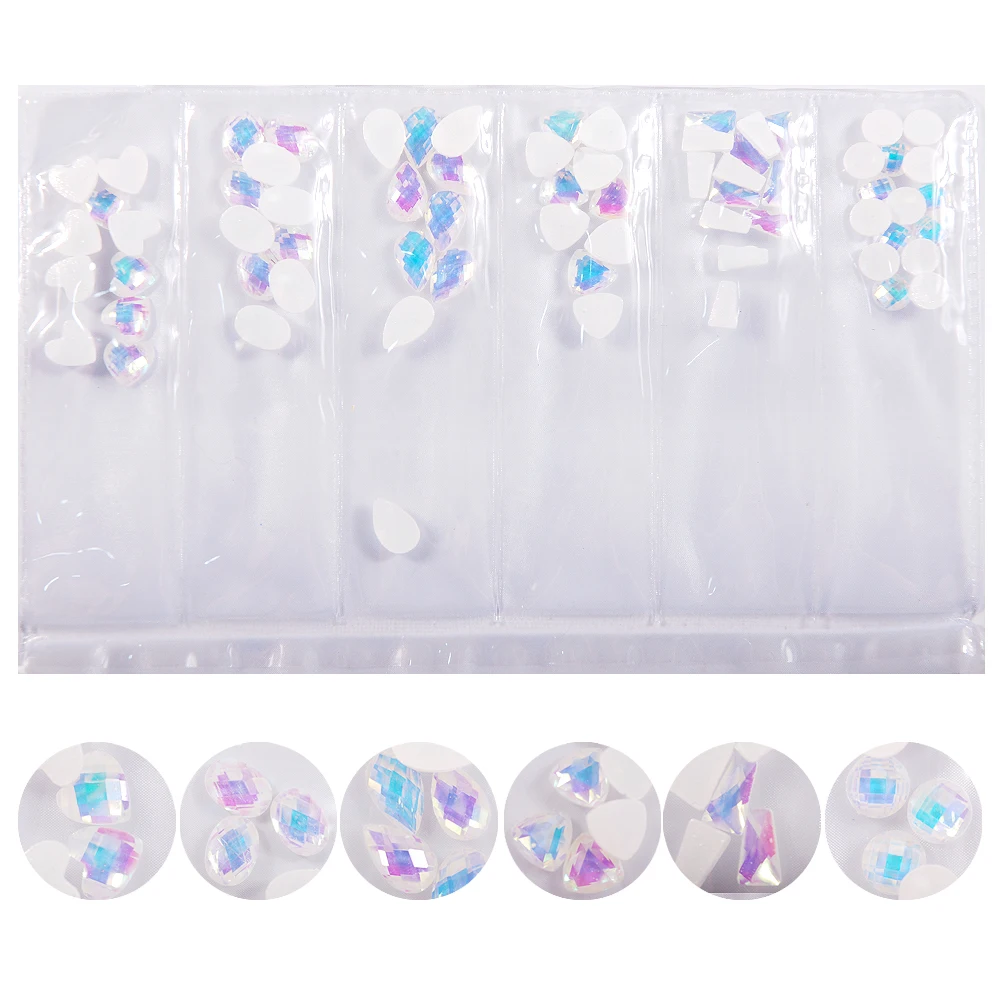 

6 Grids/Bag Nail Art Tips Crystal Rhinestone Colorful Multiple Shapes 3D Nails Manicure DIY Charm Decorations Gems