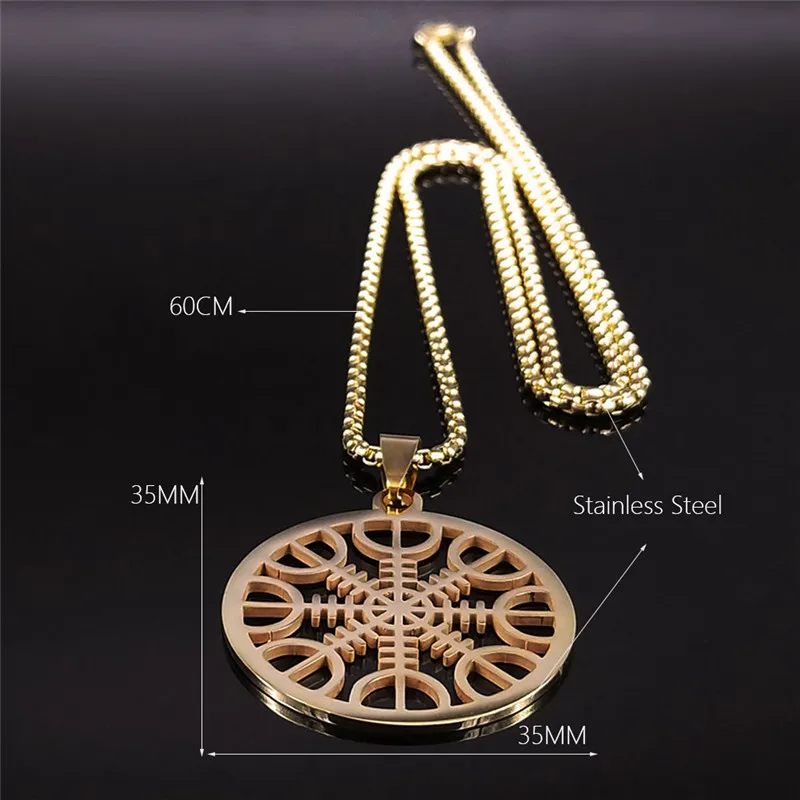 

Pagan Amulet Helmet of Awe Aegishjalmur Vickling Compass Talisman Scandinavian Vegvisir Gold Golor Stainless Steel Necklaces