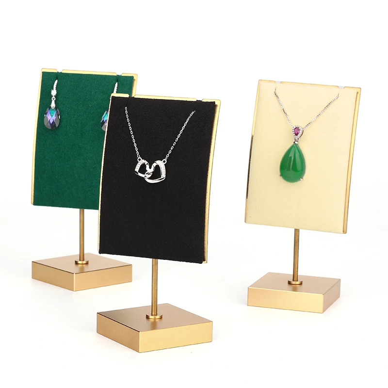Recommend Retro Green Metal Plate Microfiber Leather Customized Creative Jewelry Pendant Necklace Display Stand Detachable Base