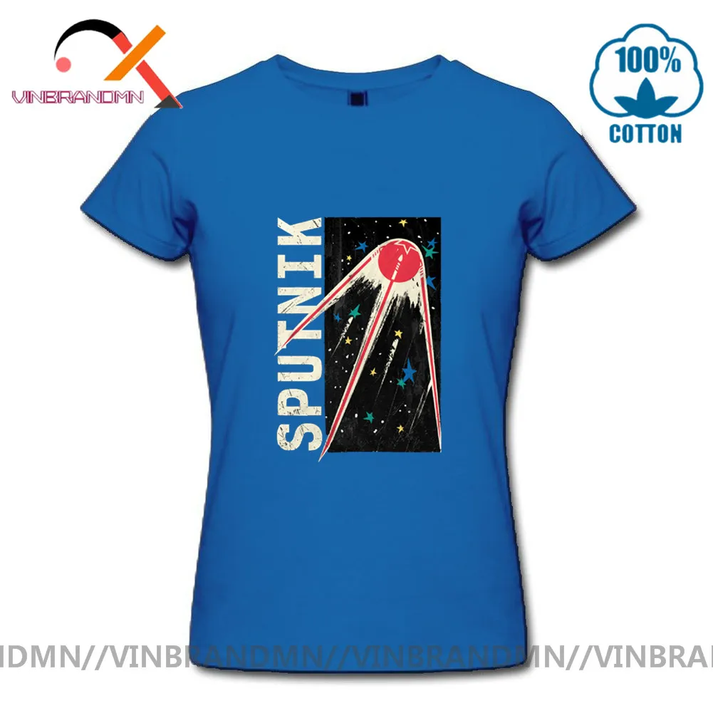 Vintage Sputnik Stars CCCP T shirt woman Personalized Tees Russian Yuri Gagarin T-shirt Custom Retro style Tops Hipster Tee | Женская