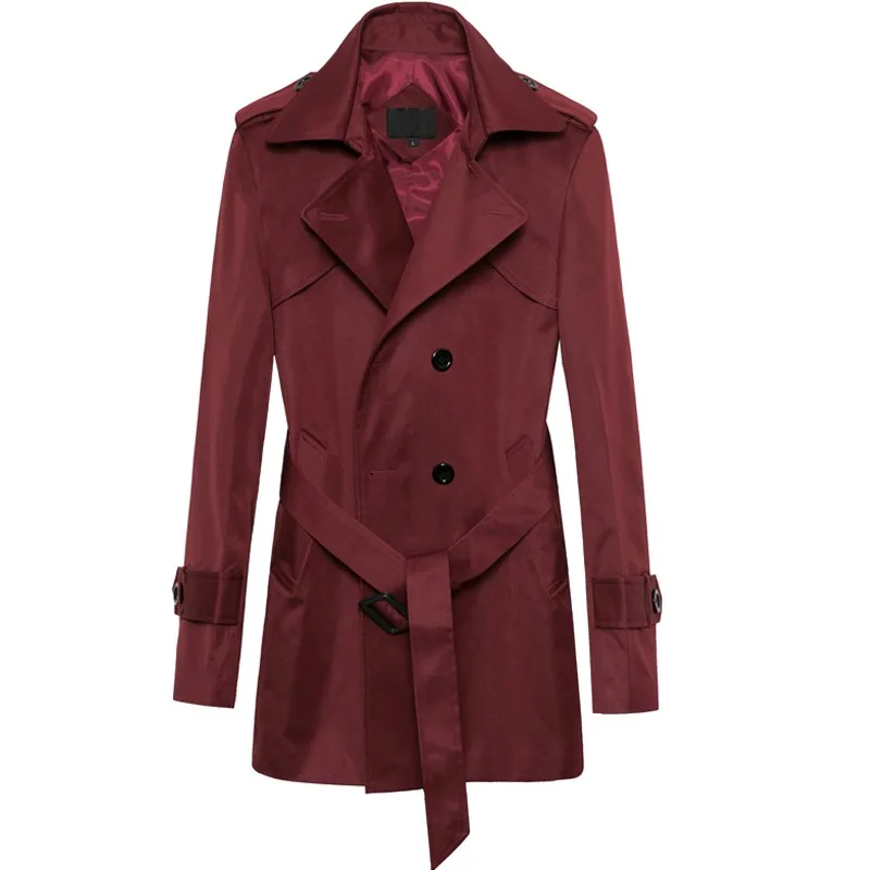 

New British Men Windbreaker Double-Breasted Mid-Length Slim Korean Style Waterproof Coats Sashes Solid Jackets Autumn Winter