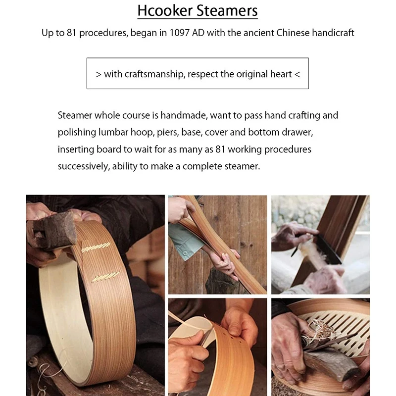 

2 Tier Kitchen Bamboo Steamer with Double Stainless Steel Banding for Asian Cooking Buns Dumplings Vegetables Fish Rice