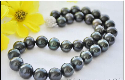 

AAA++ 11-12mm ROUND BLACK Fresh water cultured PEARL NECKLACE ball CLASP 17inc Factory Wholesale price Women Giftword Jewelry