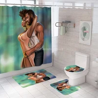 love couple shower curtains bathroom curtain african girl bath sets toilet cover mat non slip washroom rug set valentines day