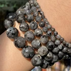 Бусины из натурального черного Лабрадорита, ларвикит, граненые бусины из круглого камня для изготовления ювелирных изделий, аксессуары для браслетов сделай сам, 4, 6, 8, 10, 12 мм