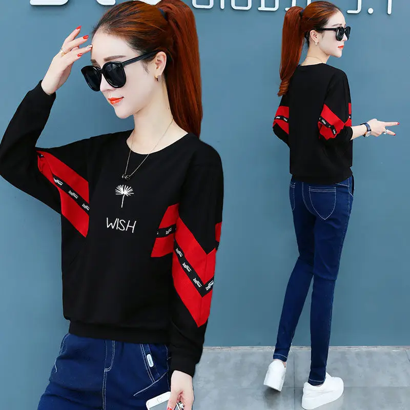 

Women's High-End T Tops Cotton Long-Sleeved Sweater O Neck 2021 Spring New Fashion Bat Shirt T-Shirt Loose Casual Jacket Blouses