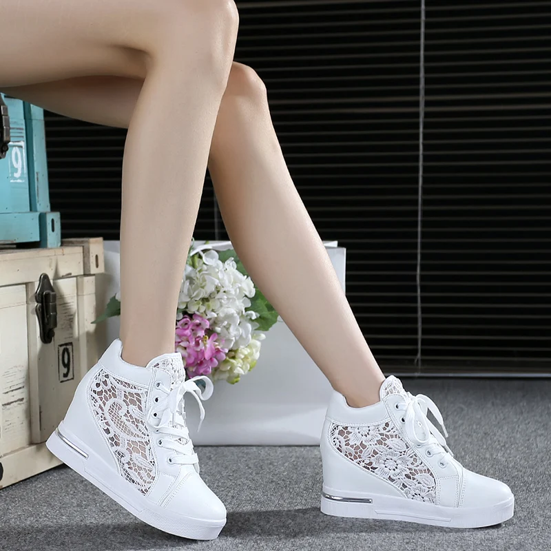 

Women Shoes Woman Breathable Mesh Sneakers Flats Lace Loafers Thick Heels Platform Wedges Casual Comfort Creepers B3-18