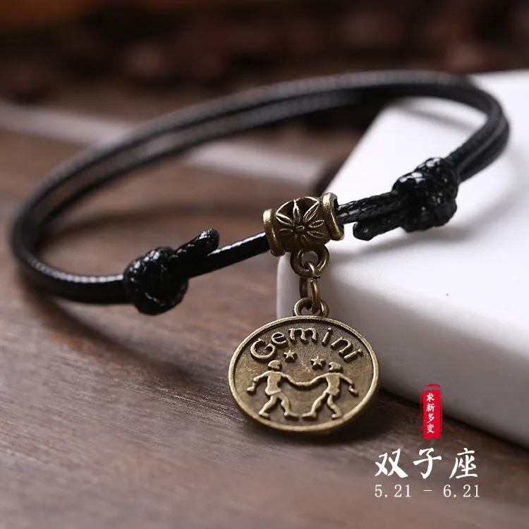 Gemini Women Vintage Black Rope Chain Anklets 12 Constellations Couple Bohemian Ankle Bracelet Lovers Accessories Boho Foot Jewelry - Окраска металла: Gemini