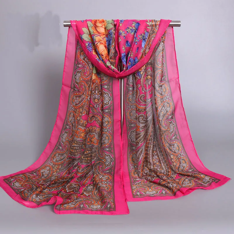 Модный женский шифоновый шелковый шарф роскошный брендовый цветочный пляжный