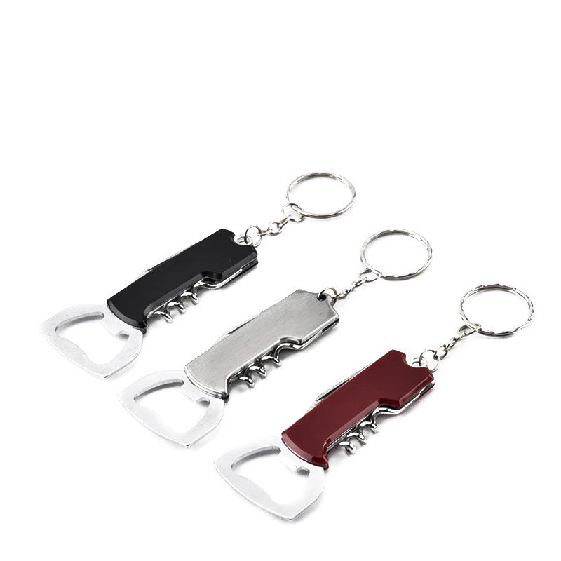 

Creative Wine Bottle Opener Keychain Stainless Steel Multifunctionial Wooden Handle Opener Portable Wine Beer Opener Fast Delive