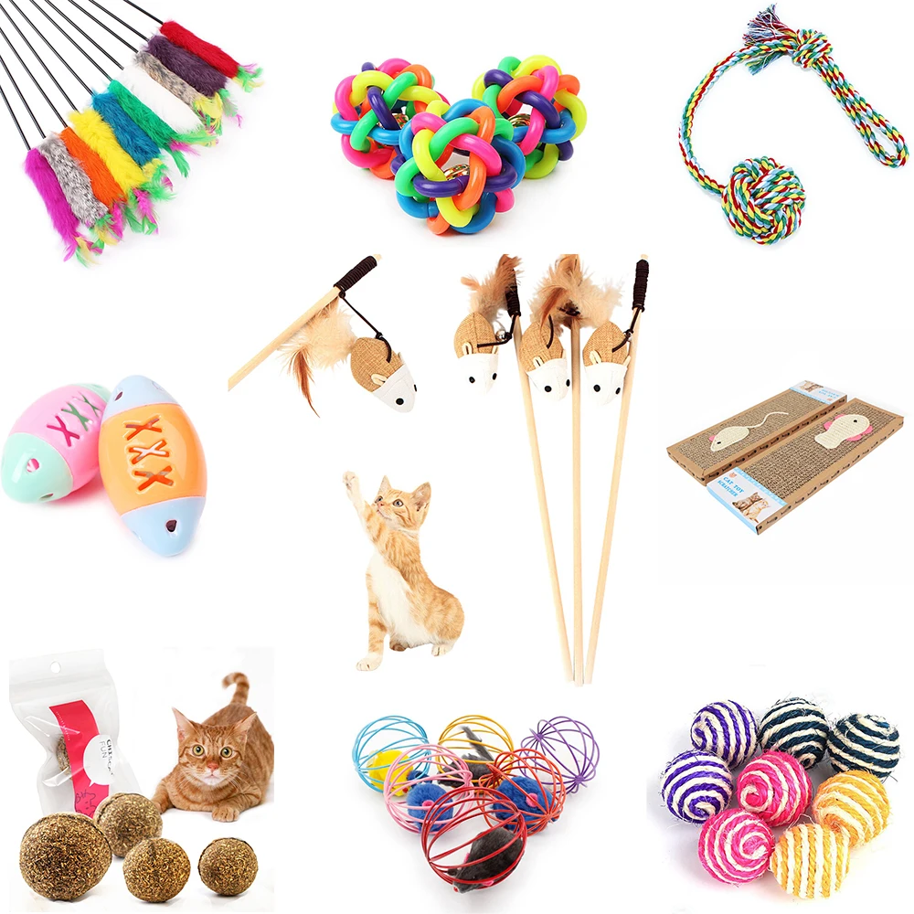 Кошачья интерактивная игрушка палочка перо с маленьким колокольчиком мышь