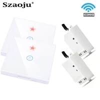 szaoju eu standard glass panel 1gang 2way smart home 433mhz wireless remote wall lamp touch switch remote control touch switch