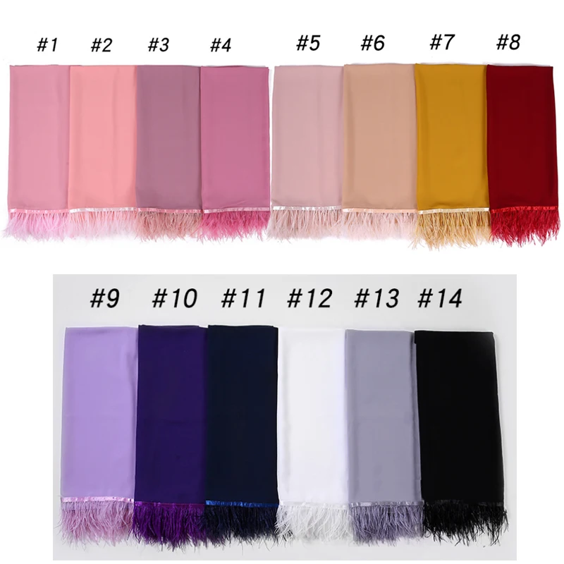 

Feather Chiffon Hijab Scarf Women Solid Color Tassel Shawls Large Size Headband Scarves Wraps Bandana Islamic Foulard Headscarf