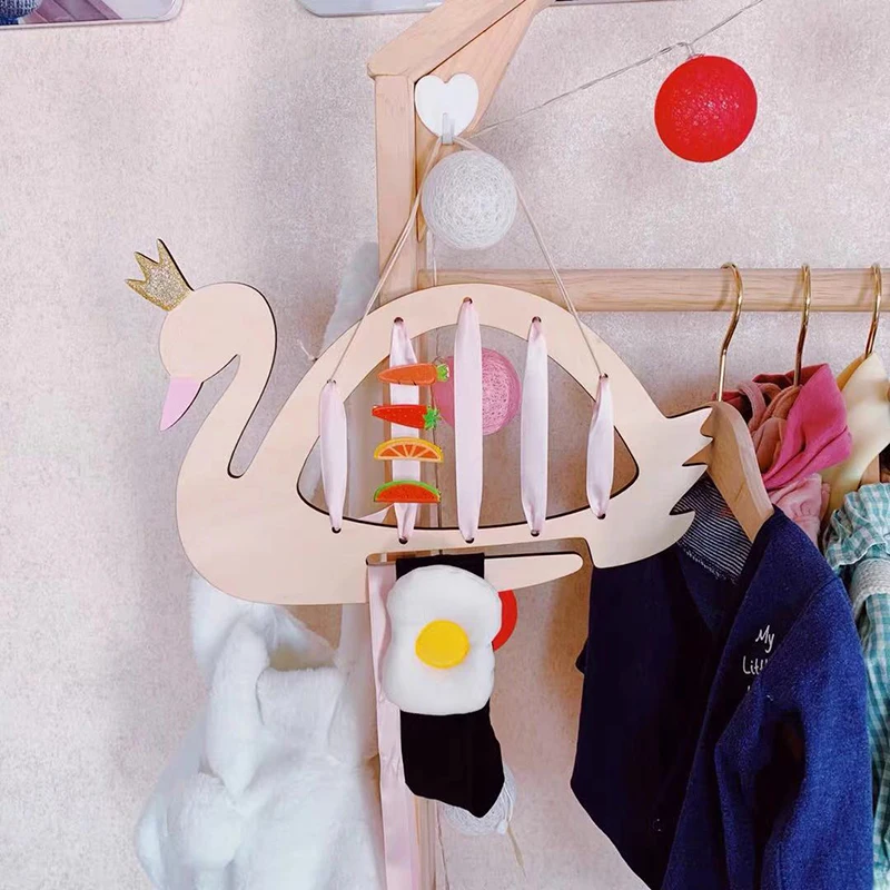 

Деревянная подвесная стойка для хранения в виде лебедя, банты для волос, ремень для хранения, заколки для волос, подвесной органайзер, насте...