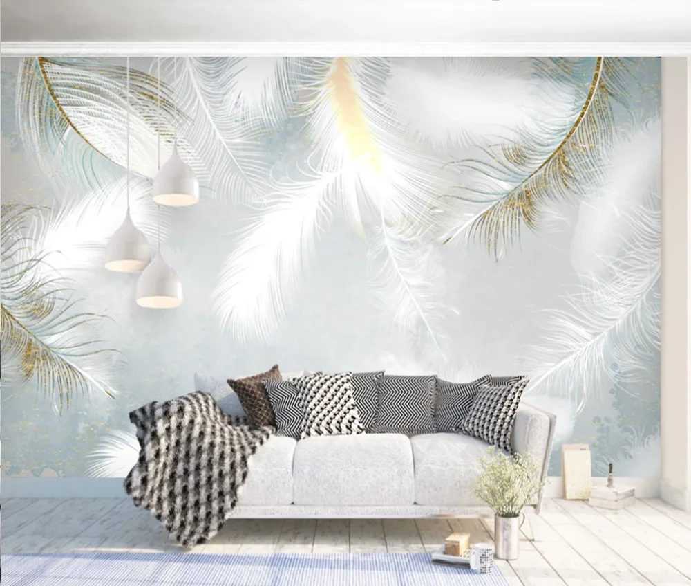 3D обои на заказ современный простой светильник роскошное перо золотая линия