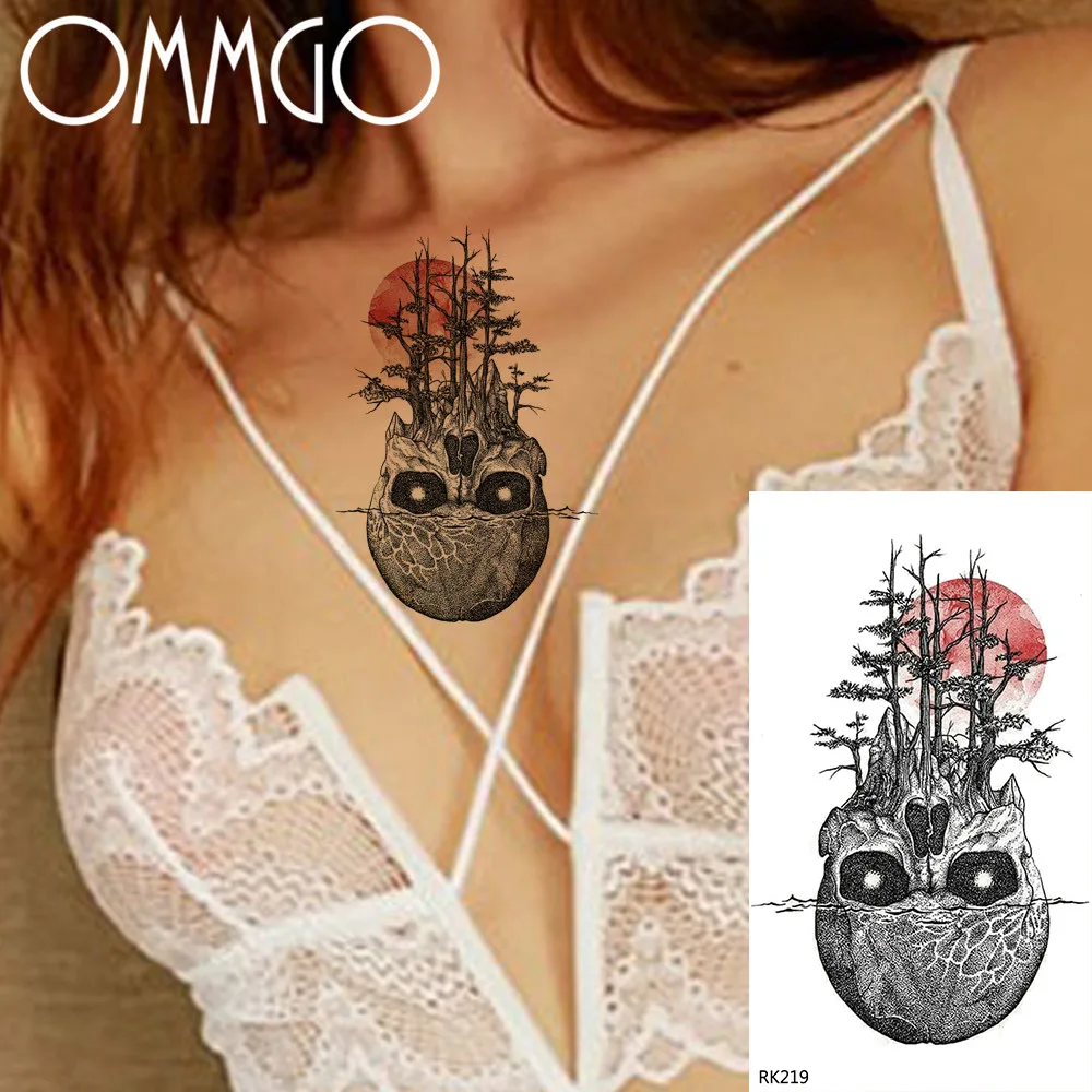 Временные татуировки для мужчин и женщин с изображением скелета Луны леса горы