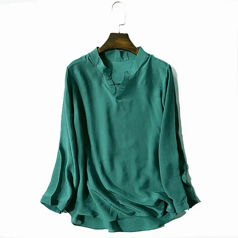 17mm 100% Silk Blouse Top Women High Quality Pure Silk Shirt Blue Summer Broken Size Limited Quantities 4