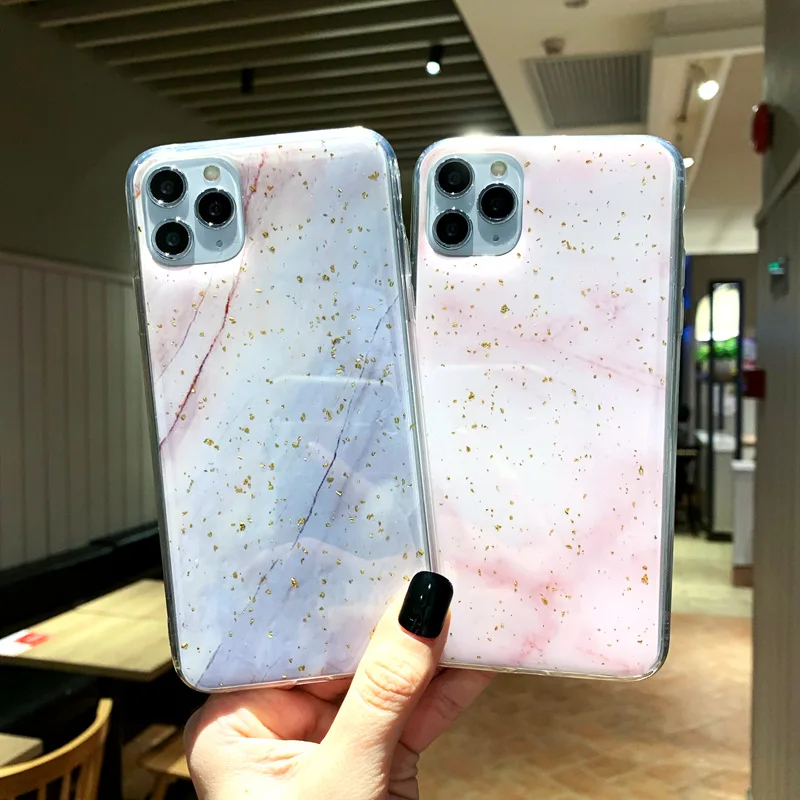 Блестящий чехол для телефона с золотой фольгой и мрамором для iPhone 11, 6, 6 S, 7, 8 Plus, X, XR, XS Max, мягкий чехол из ТПУ для iPhone 11 Pro, Max, блестящая задняя крышка