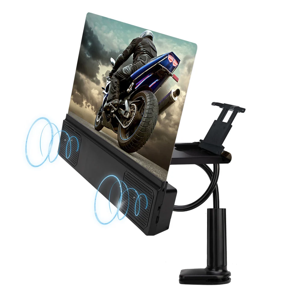 With Bracket 12 дюймов 3D HD увеличитель для экрана телефона Настольный кронштейн для видеосъемки усилитель с проводной Динамик для смарт телефона расширитель держатель - Цвет: With Bracket