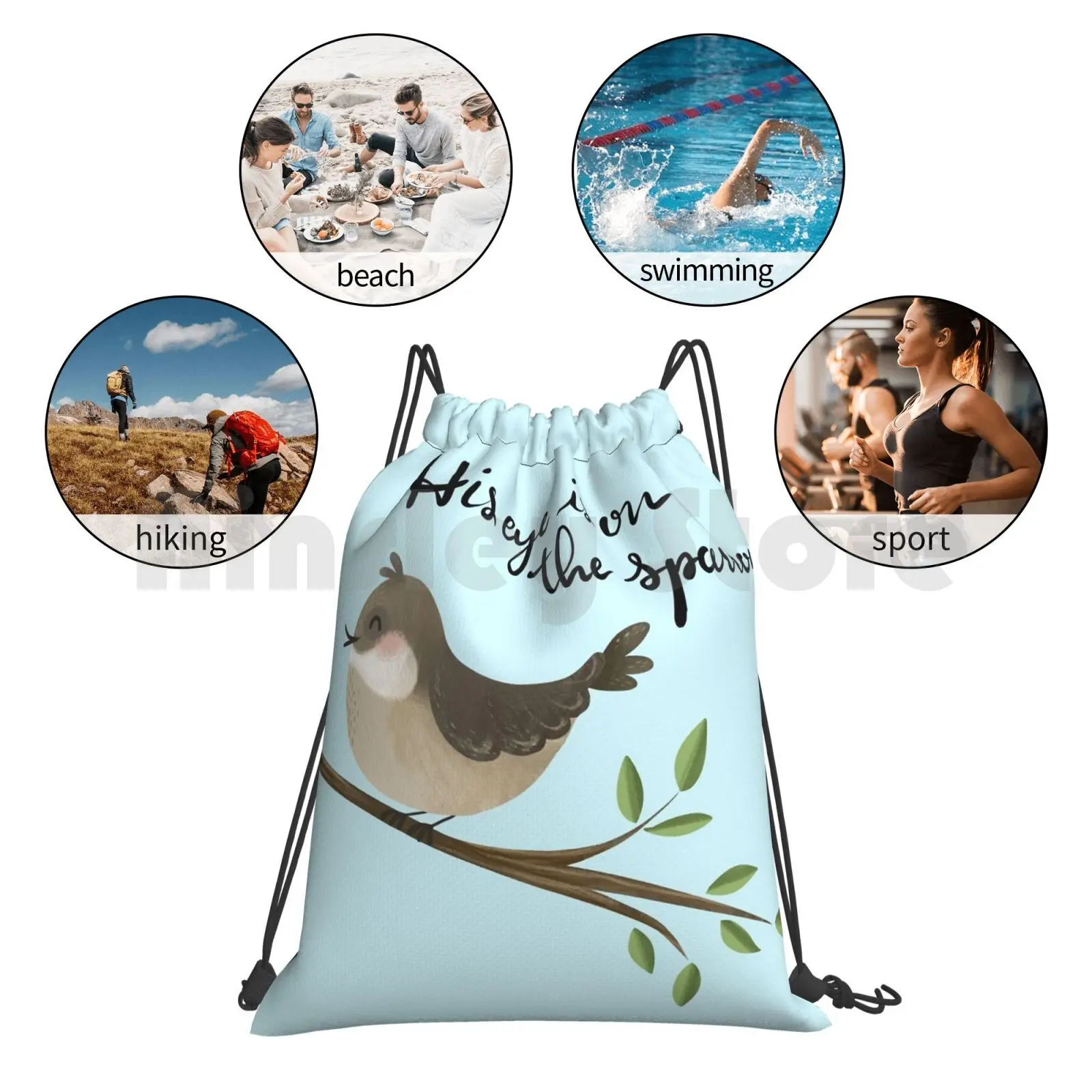 

His Eye Is On The Sparrow Backpack Drawstring Bag Riding Climbing Gym Bag Bird Bible Inspirational Spiritual Christian Love