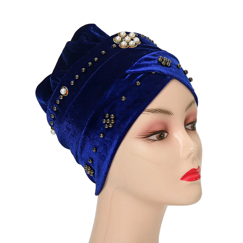 Модный бархатный тюрбан шапки для женщин Африканский головной убор с бисером