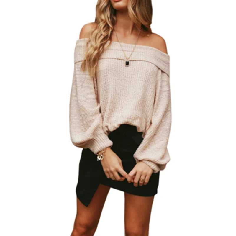 

Umeko New Autumn and Winter Women's Fashion Knitted Off Shoulder Korean Style Sweaters Slash Neck Ladies Pullover Female Coats