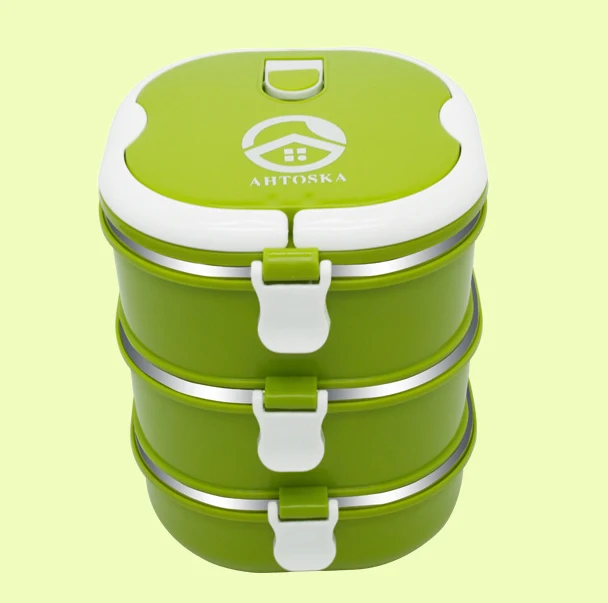 3 layer green1 TenBroman Ланч-бокс из нержавеющей стали для детей, Детский Школьный Ланч-бокс, контейнеры для еды, ланчбокс для детей, милый для детей - Цвет: 3 layer green1