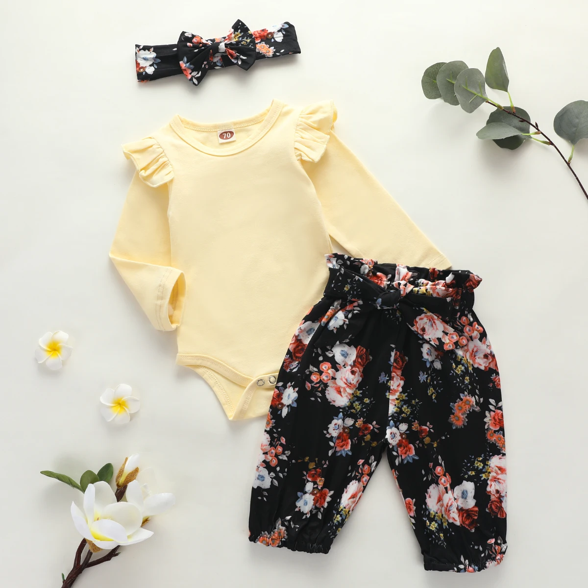 

Комбинезон с длинным рукавом для новорожденных девочек, комбинезон, штаны, повязка на голову, наряды, комплект одежды