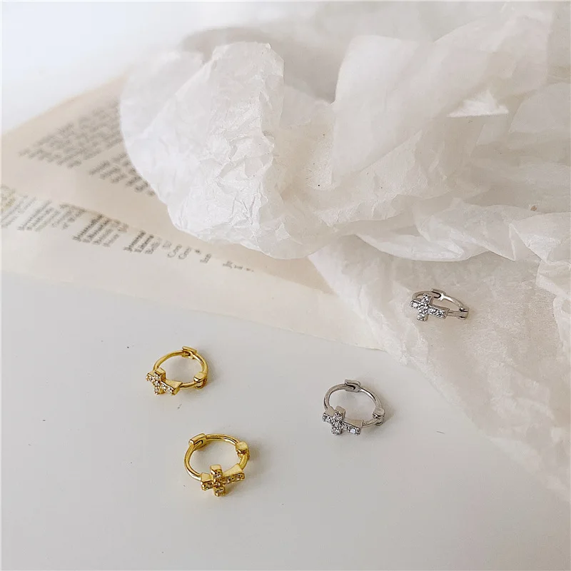 

Charm Female White Zircon Hoop Earrings Classic Gold Silver Color Wedding Earrings Trendy Bride Cross Crystal Earrings For Women