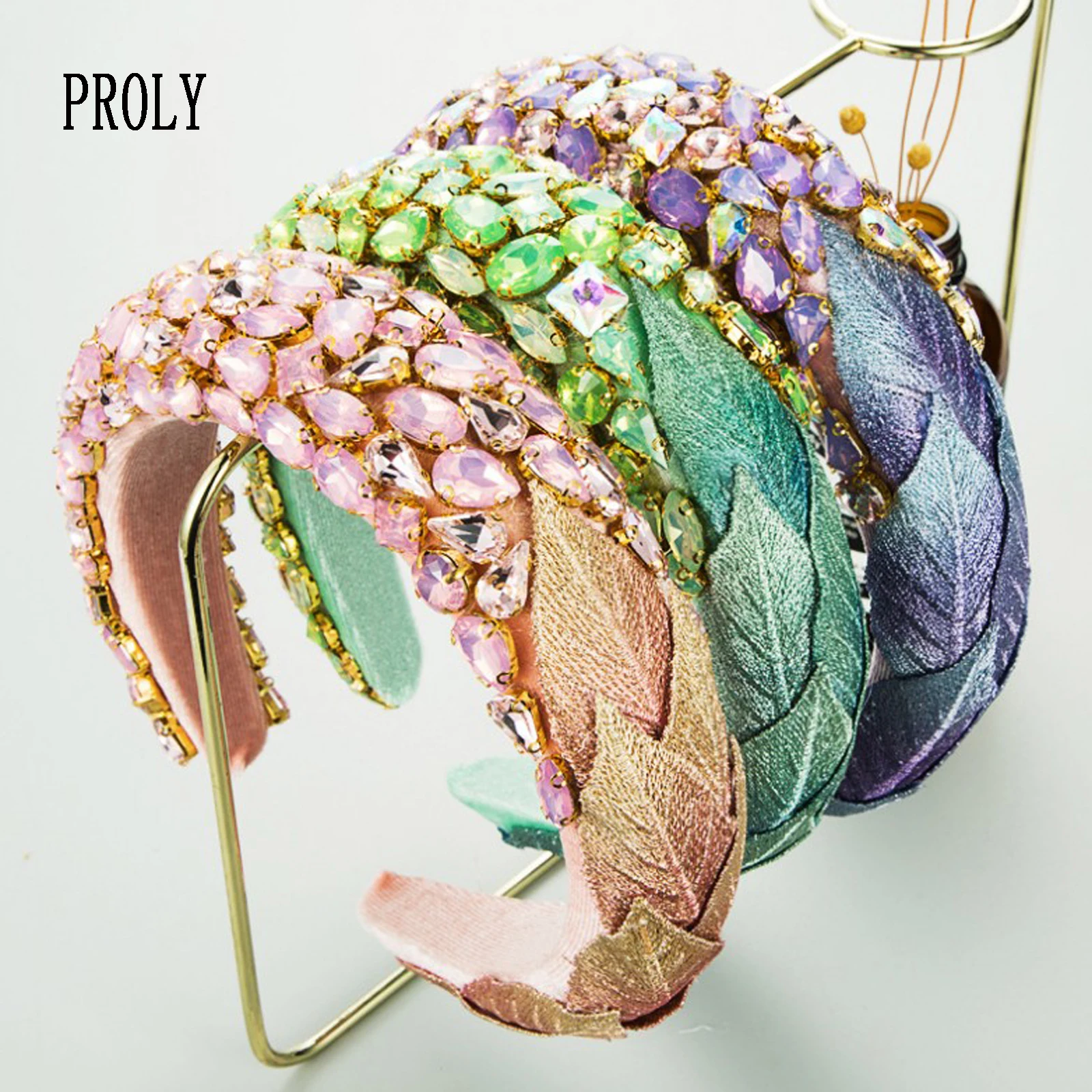 

PROLY, новинка, модная Женская повязка в стиле барокко, Высококачественная фланелевая повязка для волос в виде листьев, стразы для взрослых, тюрбан, роскошные аксессуары для волос