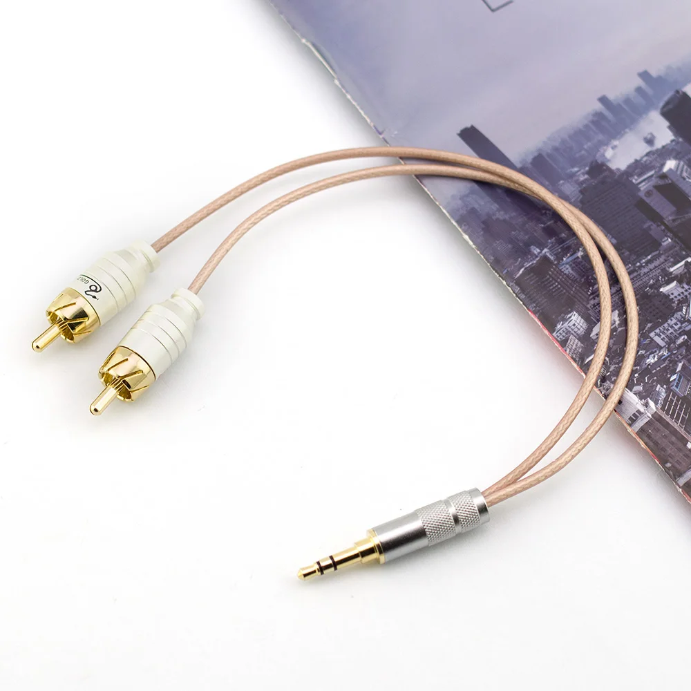 

hifi 3.5mm aux copper silver-plated cable 3.5 male jack interface to dual rca male plug mobile phone to computer power amplifier