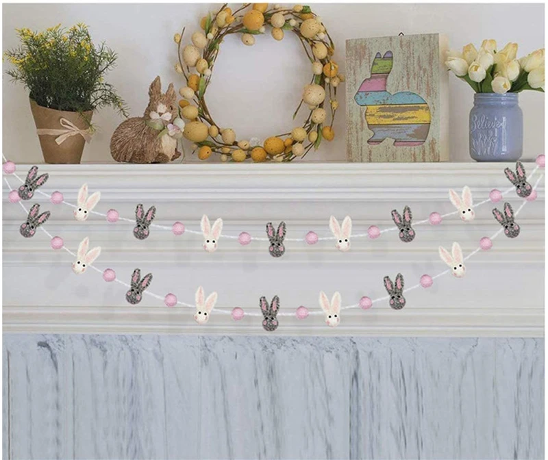 

Wool Felt Rabbit String Ornaments Easter and Christmas Decorations Felt Ball String