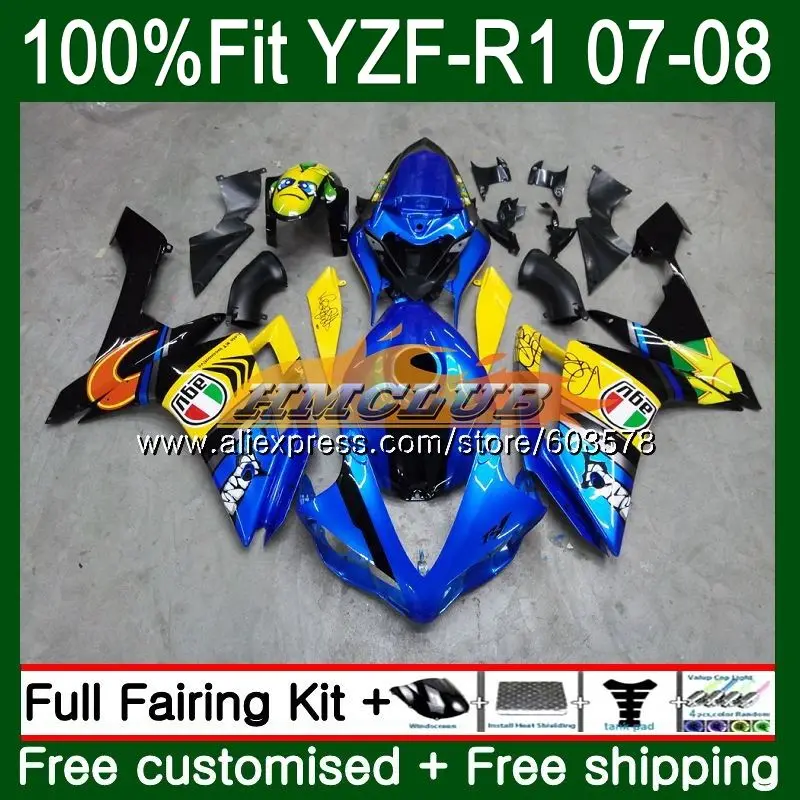 

Injection For YAMAHA YZF R 1 YZF 1000 YZF-R1 2007 2008 49CL.102 YZF R1 07 YZF1000 YZF-1000 YZFR1 07 08 OEM Fairings shark blue