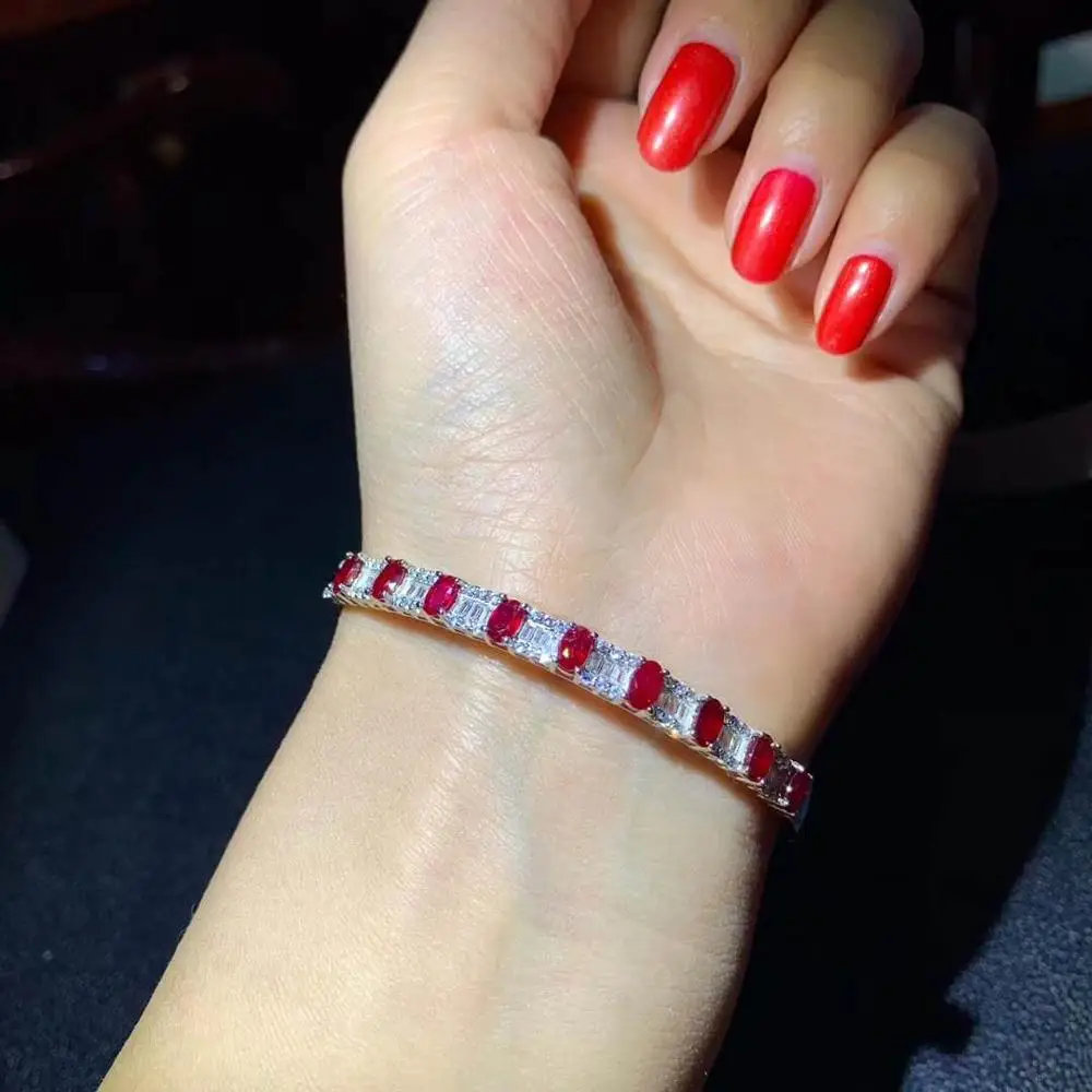 Стихийных бедствий и реальные рубиновый браслет твердый S925 стерлингового