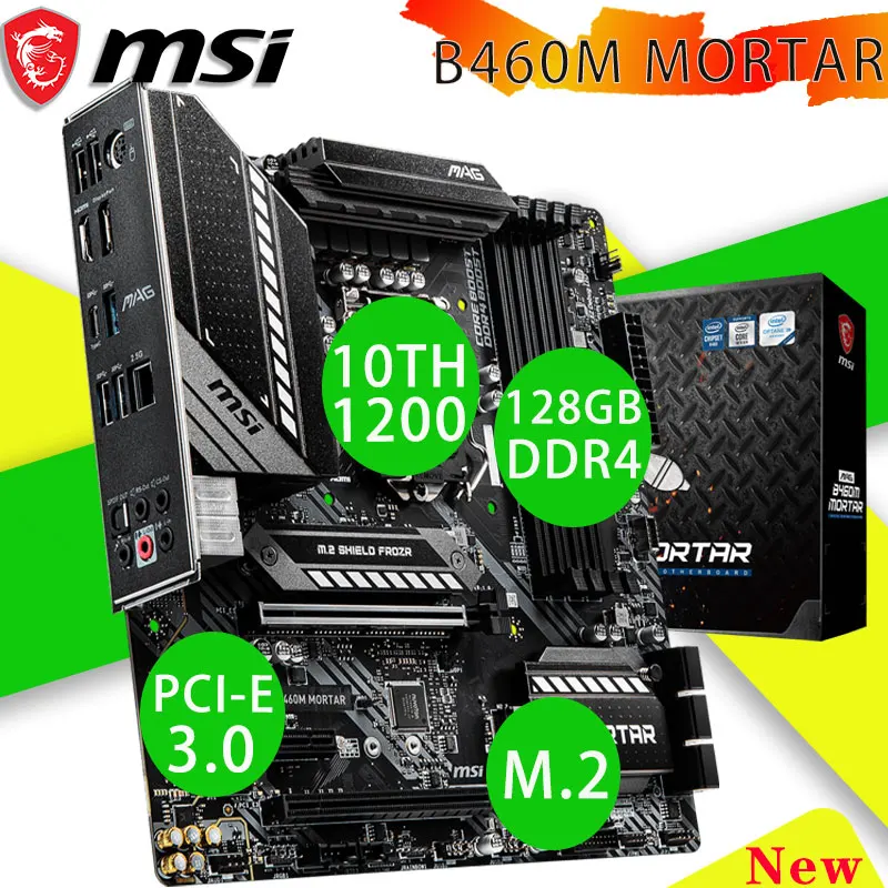 Kaufen 2021 Motherboard MSI B460M MÖRTEL LGA 1200 Slot DDR4 Speicher 128GB PCI-E 3,0 M.2 2933MHz Desktop MSI B460 Micro ATX Neue Mainboard