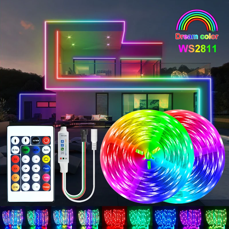 Светодиодная ленсветильник DreamRGBDC12V WS2811 RGB гибкая индивидуально 5 м 10 15 20