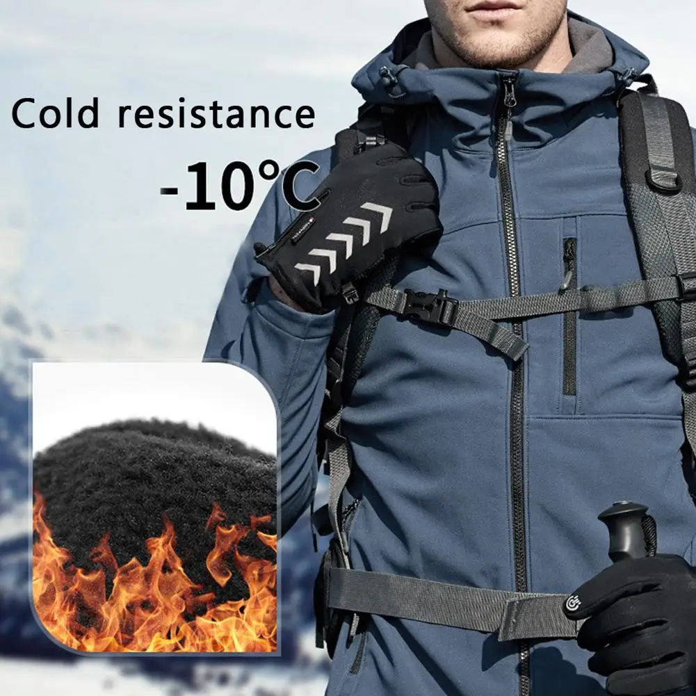 

1 Pair Of Winter Reflective Touch Screen Gloves Anti-slip Couple Zipper Super Warm Winter Gloves For Motorcycle Riding Camping