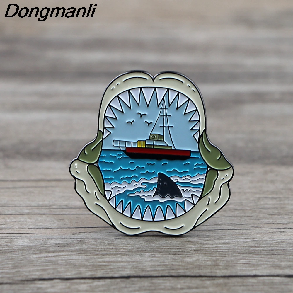 

BG089 Dongmanli Shark Cool Enamel Pins and Brooches Lapel Pin Backpack Bags Badge Clothes Decoration Movie Jewelry Gift For Fans