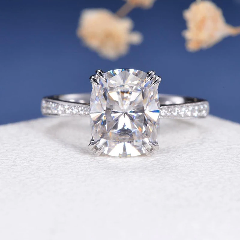 CxsJeremy 14K белое золото 4ct 8*10 мм Огранка подушки Moissanite обручальное кольцо двойной