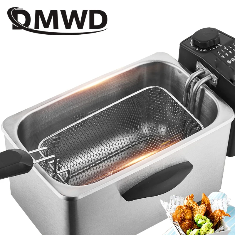 DMWD 2.5L электрическая фритюрница из нержавеющей стали для масляной печи, чипы, сковорода, гриль, картофель фри, курица, жареная рыба, машина, ЕС, США, вилка