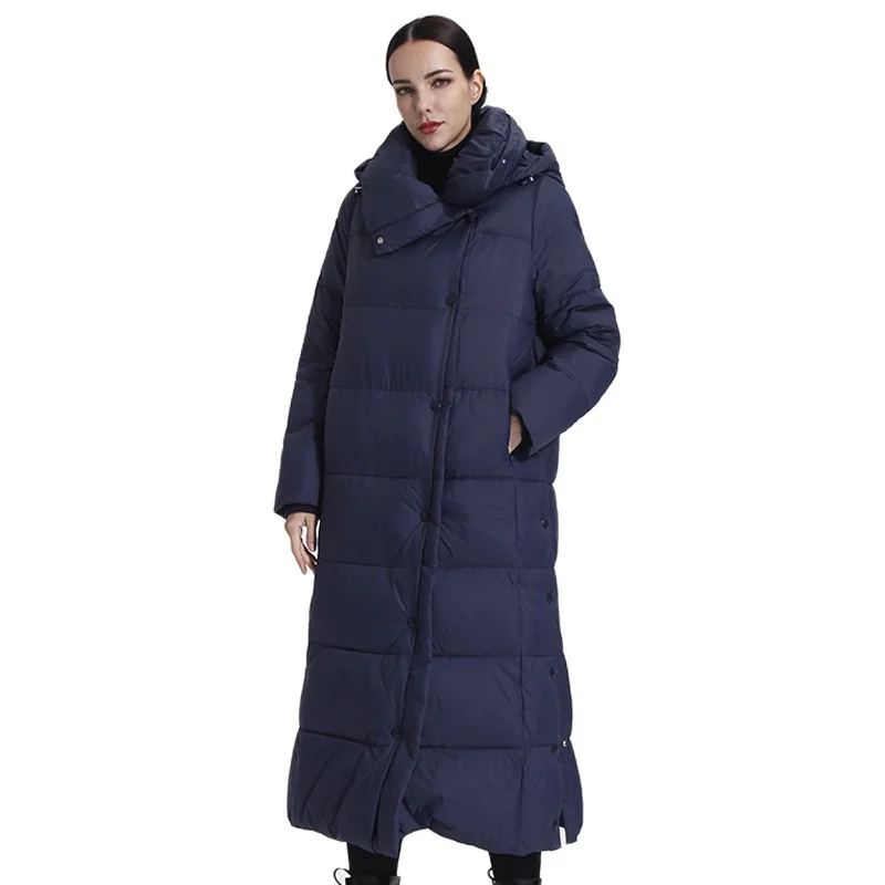 

Women's Long Down Jacket Parka Outwear With Hood Quilted Coat Female Office Lady Cotton Clothes Warm Fashion Top Quality 19-079