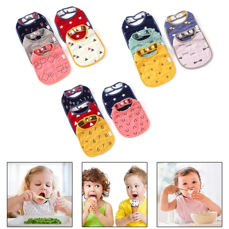 

5pcs/set Newborn Baby Cartoon Pattern Cotton Bibs Infants Feeding Burp Cloths
