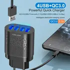 Зарядное устройство USB с Европейскойамериканской вилкой, 3 А, быстрая зарядка 3.0, быстрое портативное зарядное устройство с 4 портами 48 Вт для IPhone, Samsung
