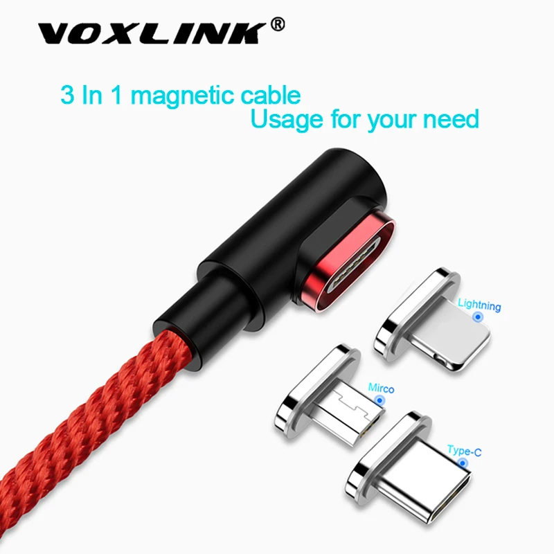 Магнитный зарядный кабель VOXLINK светодиодный 90 градусов для iPhone X Micro type C USB samsung Xiaomi