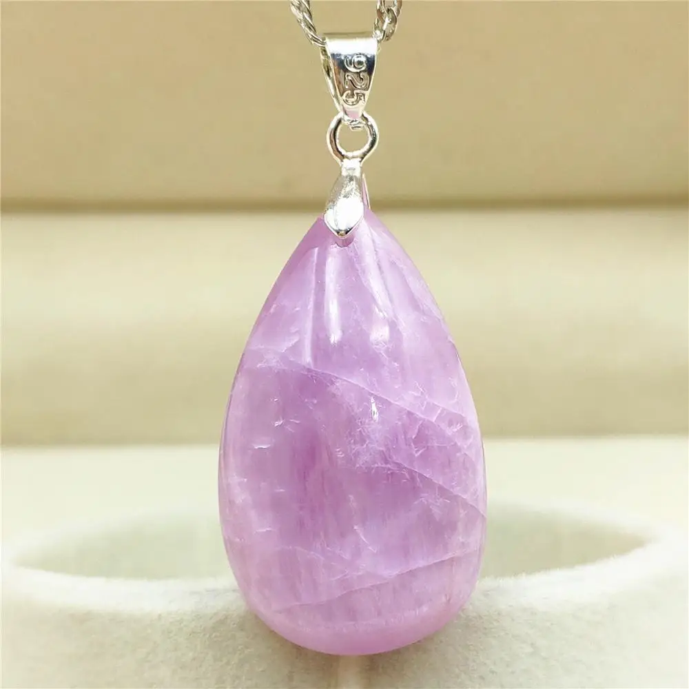 

Natural Purple Kunzite Quartz Pendant Cat Eye 31x18x10mm Water Drop Men Women Gemstone Necklace Jewelry AAAAA