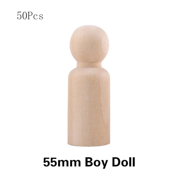 55mm Boy 50 шт. 35-65 мм деревянные колышки для кукол DIY игрушки Неокрашенная ручная работа деревянная колышка Кукла рождественские подарки Дети DIY игрушки бытовые товары - Цвет: 55mm Boy